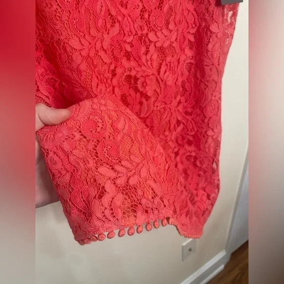 Vince Camuto Bright Coral Red Puff Sleeve MIDI Dress NWT - Picture 9 of 13